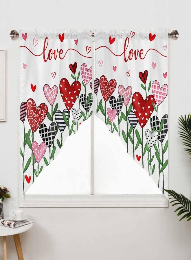 LooPoP Swag Valances for Windows Love Swag Kitchen Curtains Pink Red Heart Window Valance Curtains 2 Panel Topper Curtains for Kitchen Living Room Bedroom Bathroom Holiday 28"x36" - Image 3